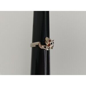 Gold Tone Leopard Ring Sz 6 Costume Jewelry CZ Cubic Zirconia Stones Jaguar Cat